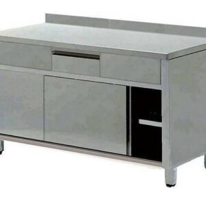 Tavolo armadio inox 800 con 3 cassetti e alzatina