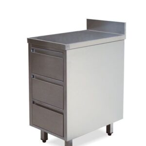 Cassettiera inox 700 con 3 cassetti, piano con alzatina