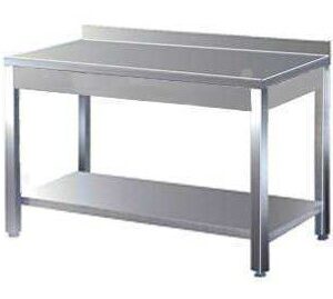 Tavolo inox su gambe con ripiano inferiore e alzatina