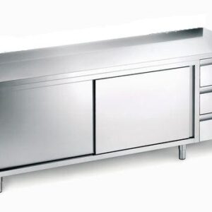 Mobile monostruttura inox 700 con una cassettiera ed armadio, piano senza alzatina.