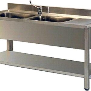 Lavelli inox 700 su banco 2 vasche con gocciolatoio