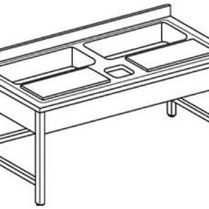 Lavelli  inox 700 cernita verdure su gambe 2 vasche con traverse con tagliere e foro di scarico