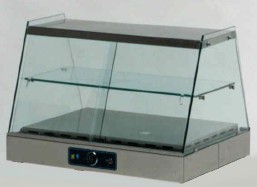 Vetrine calde 1400 a convezione naturale inox elettriche con vetri piani, da banco
