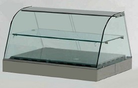 Vetrine calde 700 a convezione naturale inox elettriche con vetri curvi per teglie da banco