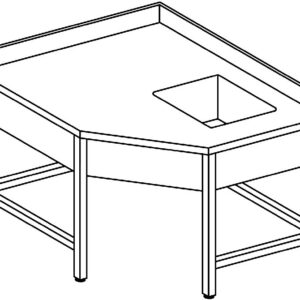 Tavolo inox 600 angolare su gambe con traverse, 1 vasca