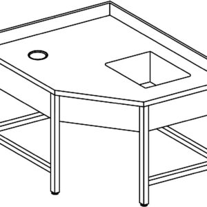 Tavolo inox 700 angolare su gambe con traverse,1 vasca e foro scarico