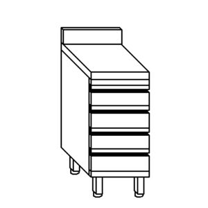 Cassettiera inox 600 con 4 cassetti, piano con alzatina