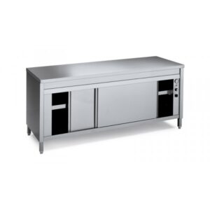 Tavolo armadio caldo inox 600 con n. 2 sportelli scorrevoli doppio fronte