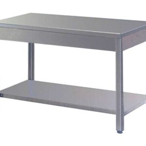 Tavolo inox su gambe con ripiano inferiore