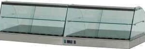 Vetrine inox 630 ad 1 settore riscaldato ed 1 neutro con cristalli curvi, da banco