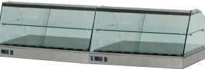 Vetrine inox 630 a 2 settori riscaldati con cristalli curvi, da banco